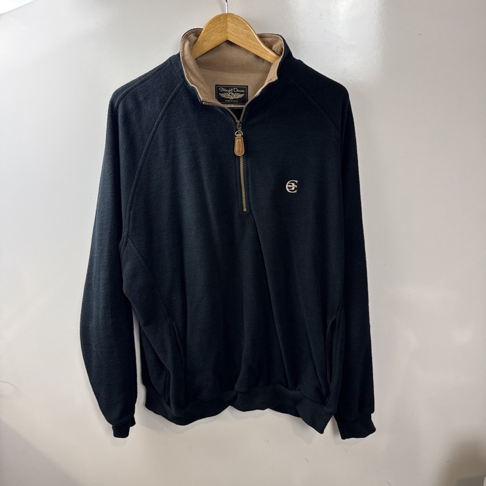 VTG Straight Down Sweatshirt Mens XL Black Cotton Fleece Raglan Sleeve 1/4 Zip